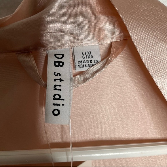 David's Bridal Robe L XL Blue Floral Satin Wrap Wedding DB Studio 3/4 Sleeves - Picture 7 of 9